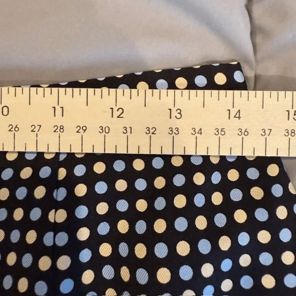 Ann Taylor 100% Silk Pencil Skirt Black with Blue / Cream Polkadots‎ Size 8P